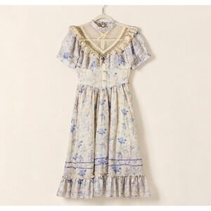 With PUJI Floral Classic Lolita Dress S Cottagecore Fairycore Ruffle Lace Ivory